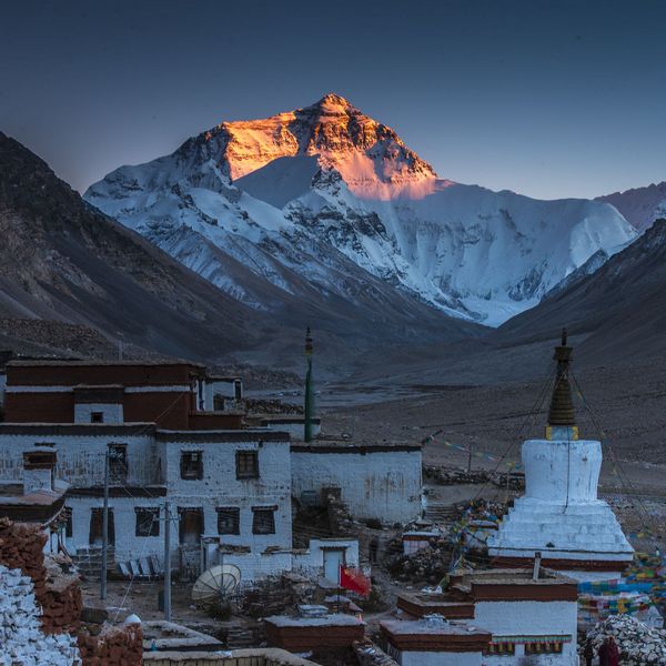 View of Mt Everest from Rongbuk Monastery